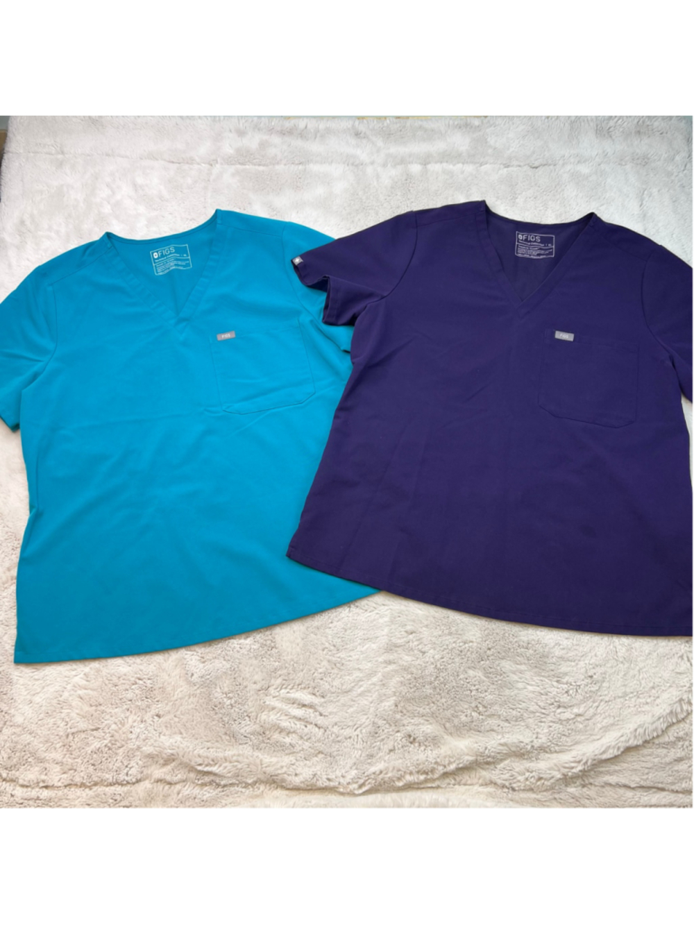 FIGS Scrub Tops Size XL Set of 2 Blue Purple Short Sleeve V-Neck Nurse Uniform